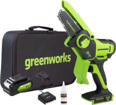 Цепная мини пила аккумуляторная Greenworks GD24CSMNX, 24V, 15см, бесщеточная, c 1хАКБ 4Ач и ЗУ (2008707UB)