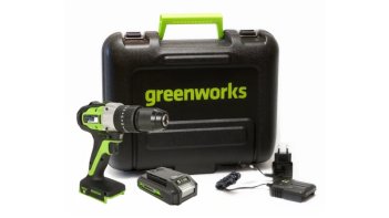 Дрель-шуруповерт ударная акк. Greenworks GD24DD60, 24V, б/щет,0-450/0-1700 об/мин, 30/60Нм, c 1хАКБ 2Ач и ЗУ, кейс (3704107UA)