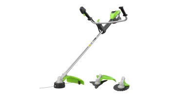 Триммер аккумуляторный Greenworks TB201H, 82V, 2,0 кВт, 46 см, c трехлопастным ножом и кусторезом, бесщеточный, с 1хАКБ 8 Ач и ЗУ (2112407UH)